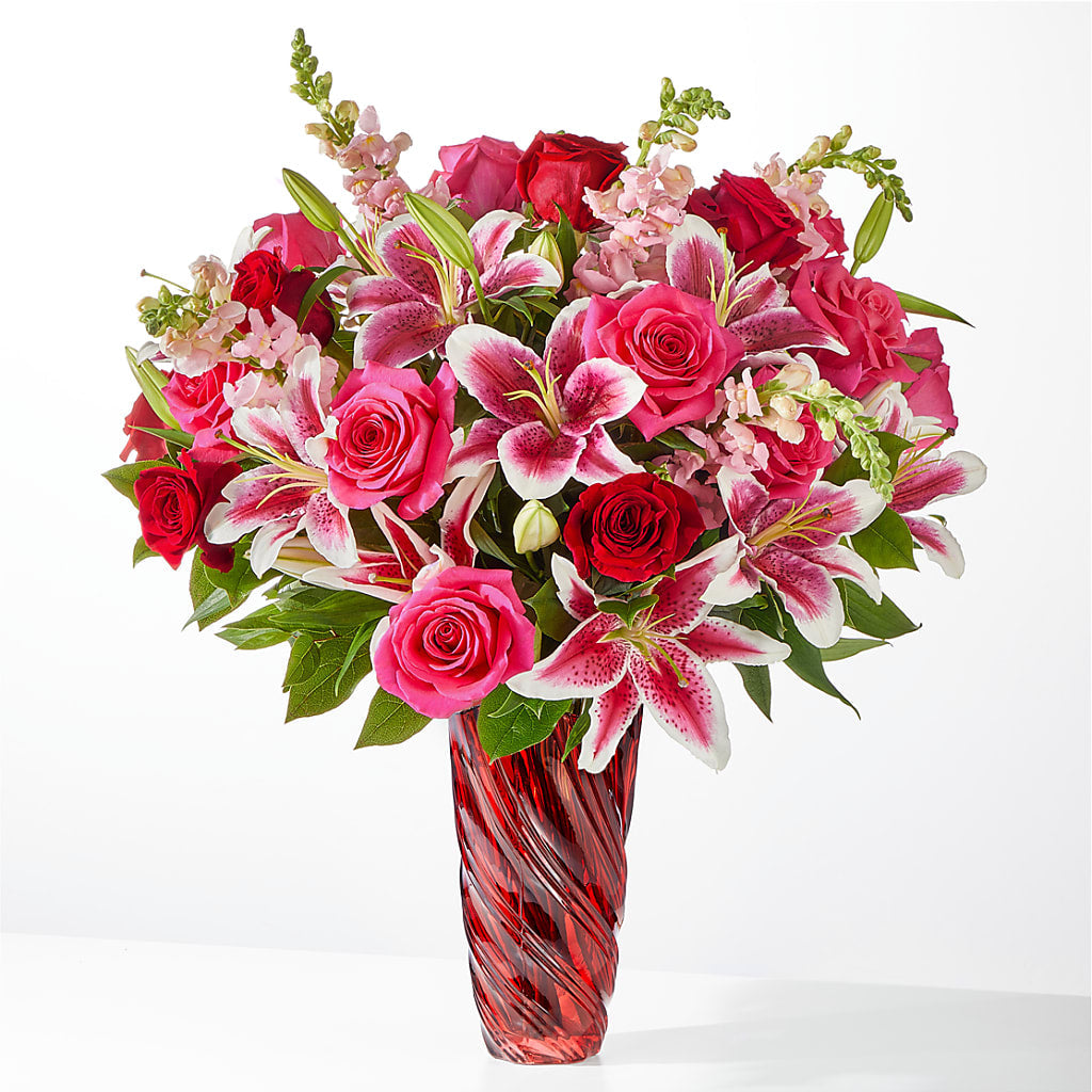 Bouquet Toujours Toi avec Vase Luxe Spirale